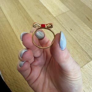 Kate Spade Gold & Red Bow Ring, Size 7